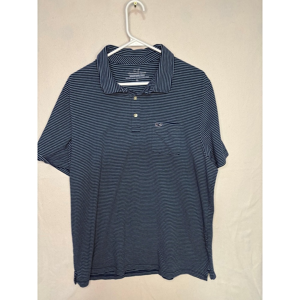 Vineyard Vines Edgartown Polo Shirt Mens XL Navy Blue White Striped Pima Cotton